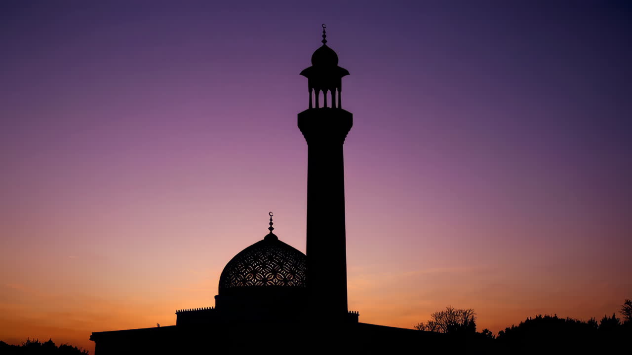Silhouette of a Mosque at Sunset