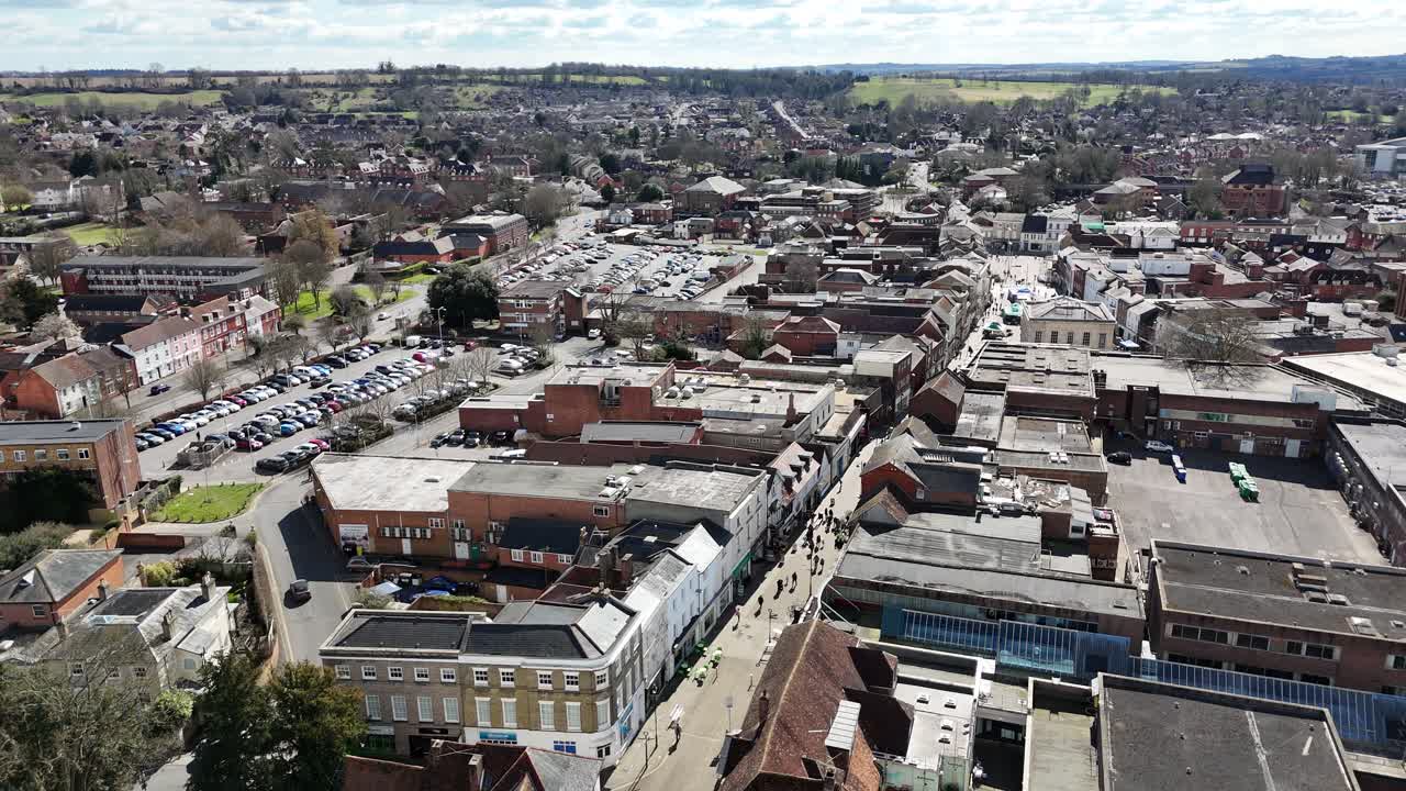 High Street Andover town centre Hampshire UK drone,aerial