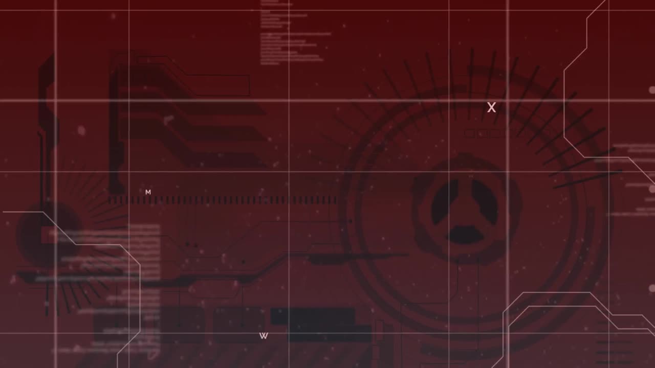 Digital animation of digital interface with data processing against red background