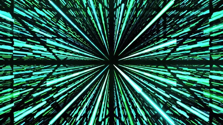 Abstract Digital Tunnel with Glowing Cyan Light Streaks