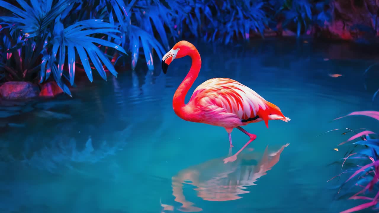 물 속 에 서 있는 플라밍고