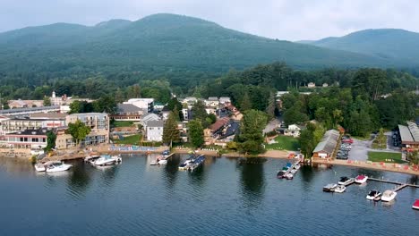 drone view of lake george and adirondack