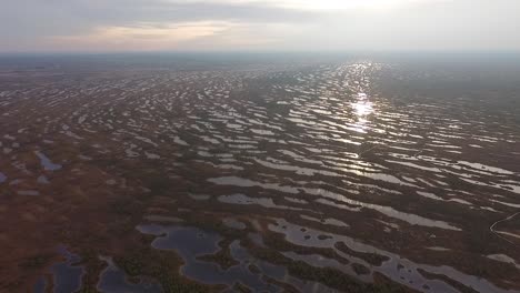 Rised-bog-high-water-level-aerial-autumn-vide-view-in-Kemeri,-Latvis