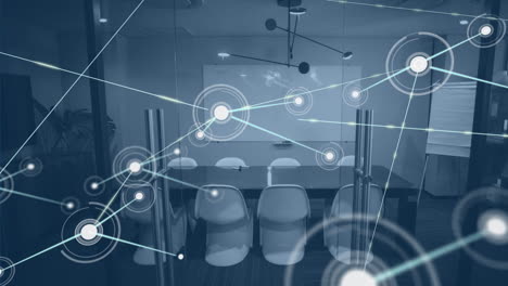 animation of network of connections with icons over office