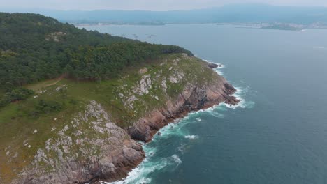 flying towards bateas and village of baiona , vigo, galicia, mirador de monteferro, spain