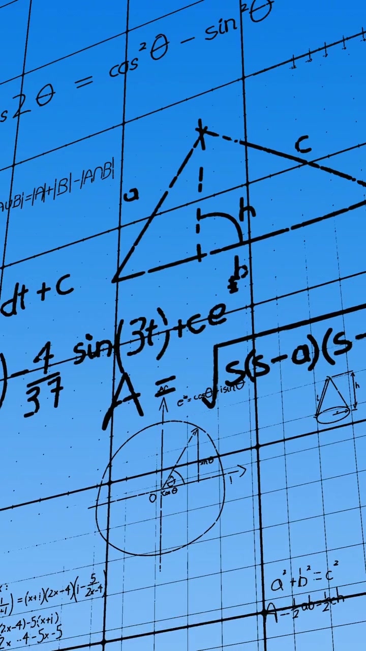 Animation of mathematical data processing over blue background