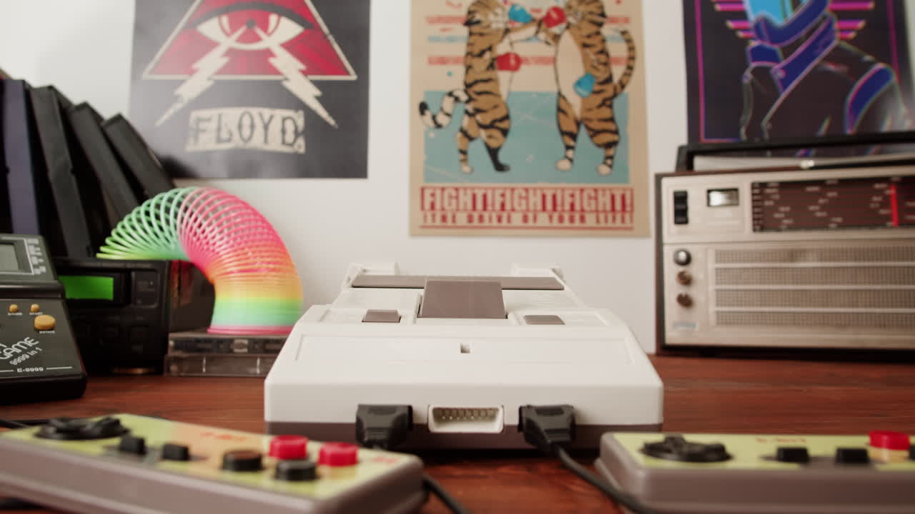 Retro Gaming Console with Cartridge Insertion