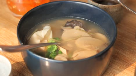 delicious dumpling soup with mushrooms