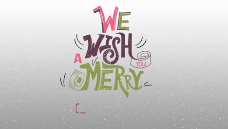 animation of snow falling over we wish you a merry christmas text on grey background