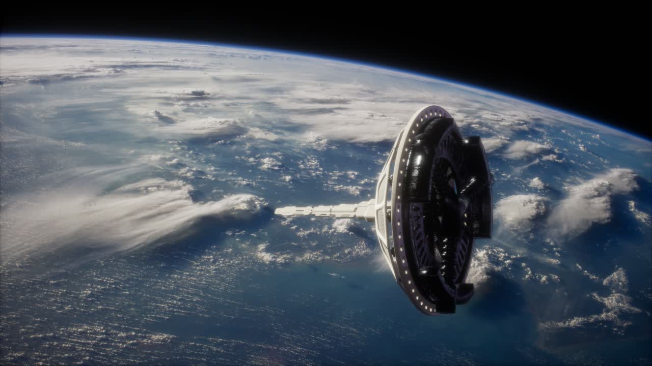 Satellite spaziale futuristico in orbita attorno alla Terra.