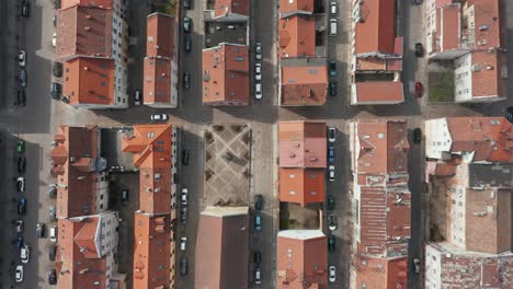 AERIAL:-Klaipeda-Old-Town-Historical-Baroque-Archicture-Houses-on-a-Sunny-Day