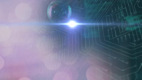 animación de puntos de luz y procesamiento de datos a través de una red de conexiones