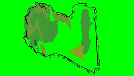 libya drawing colored map on green screen isolated whiteboard