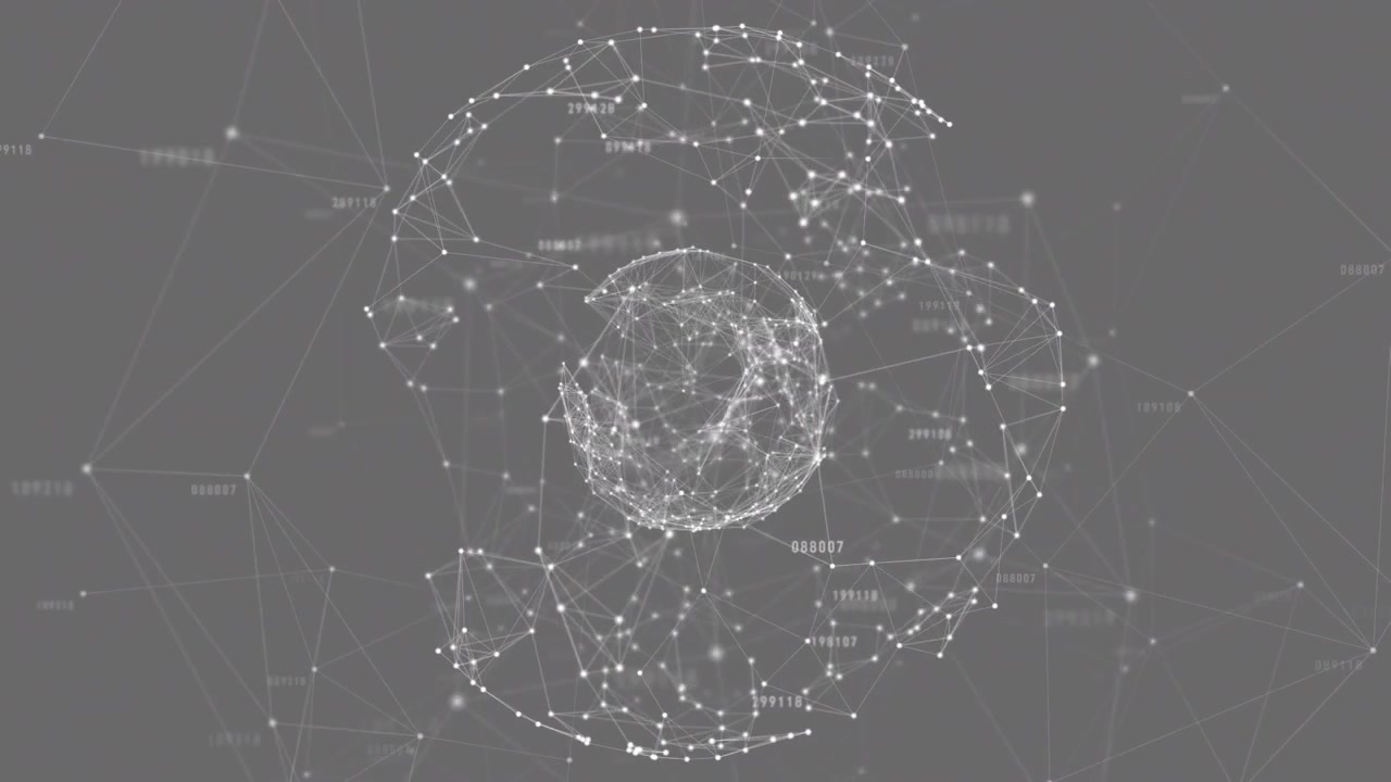 Animazione di rete di connessioni e forme su sfondo nero