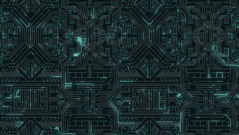 animación de senderos de luz verde brillante que se mueven en una placa de circuito de computadora