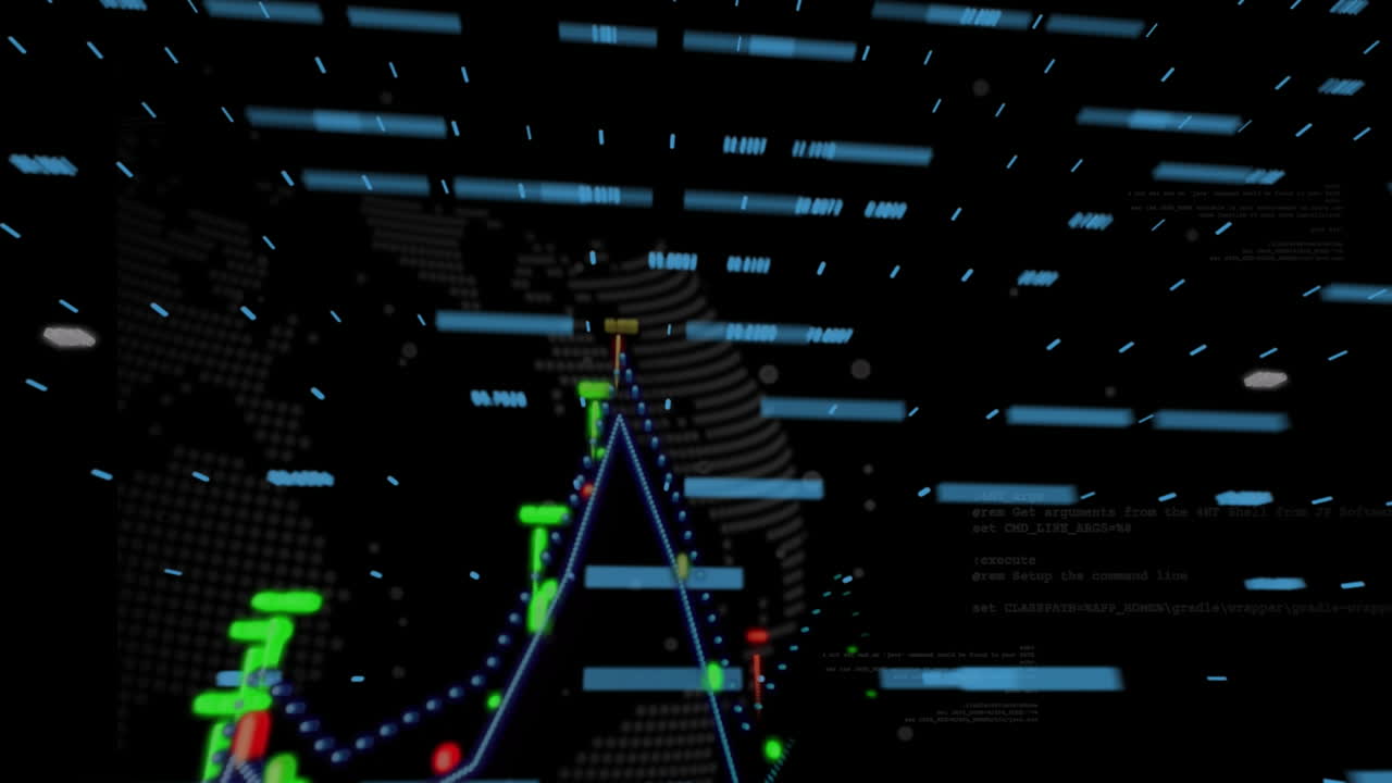 검은색 배경에 있는 지구 위의 그래프의 애니메이션