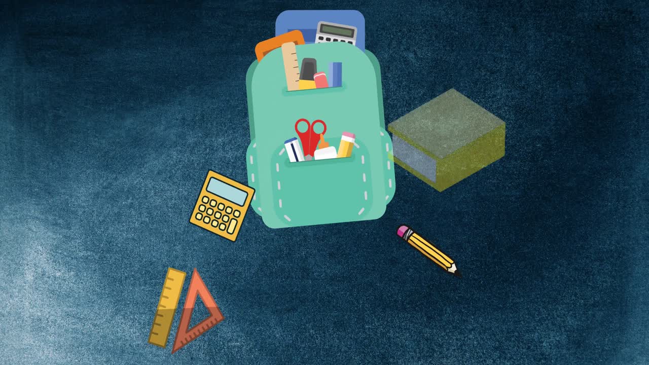 검은색 배경 위에 있는 학교 아이콘의 애니메이션