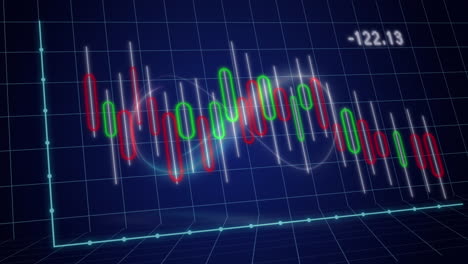 animación de gráfico multicolor con números cambiantes sobre el símbolo del infinito contra fondo azul