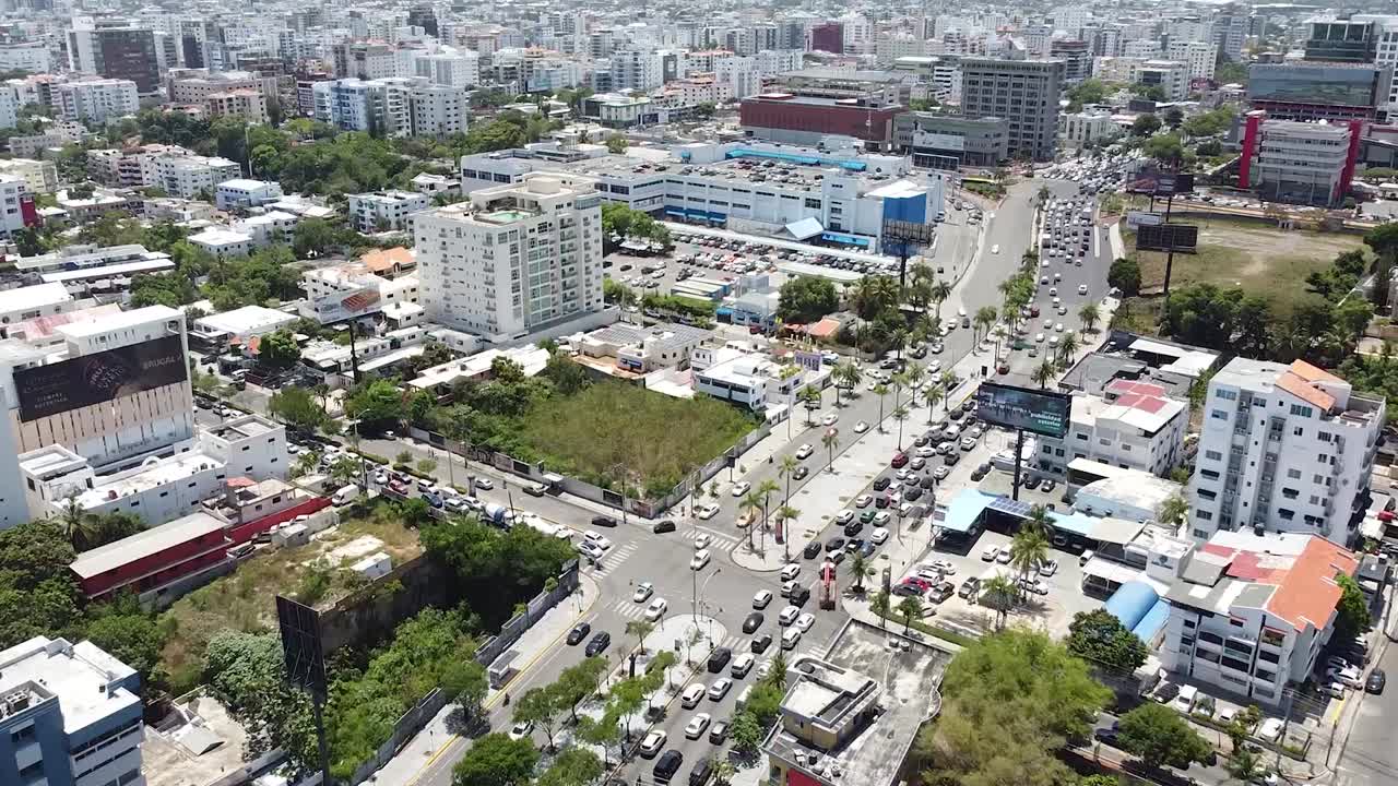 Santo domingo - dominican republic - May 29, 2021- An aerial view of the main street winston churchill Part of the santo domingo metropolitan area, wide drone view.