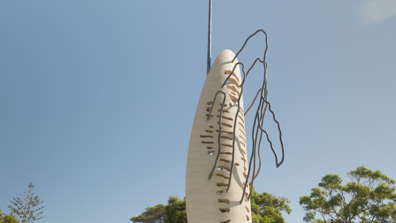 A majestic view of the iconic whale statue on Rottnest Island, showcasing its striking design against the natural surroundings.