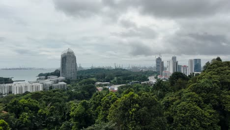 A-La-Deriva-Por-Encima-De-La-Línea-De-árboles-Del-Monte-Faber-En-Singapur-Desde-Un-Teleférico---Pov