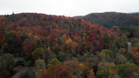 Disparo-De-Drones-En-Movimiento-Lento-De-Los-Colores-De-La-Montaña-De-Otoño-En-Las-Grandes-Montañas-Humeantes-De-Carolina-Del-Norte