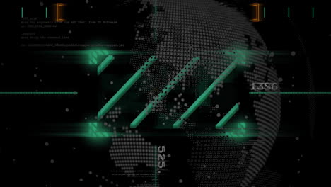 mapa del mundo digital con animación de procesamiento de datos verde sobre código binario