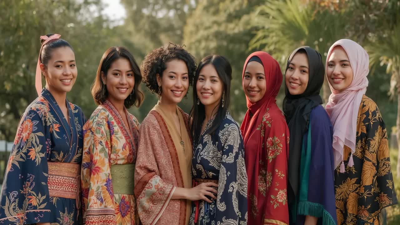 Group of diverse women in traditional clothing