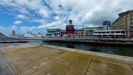 swing bridge closing in a harbor