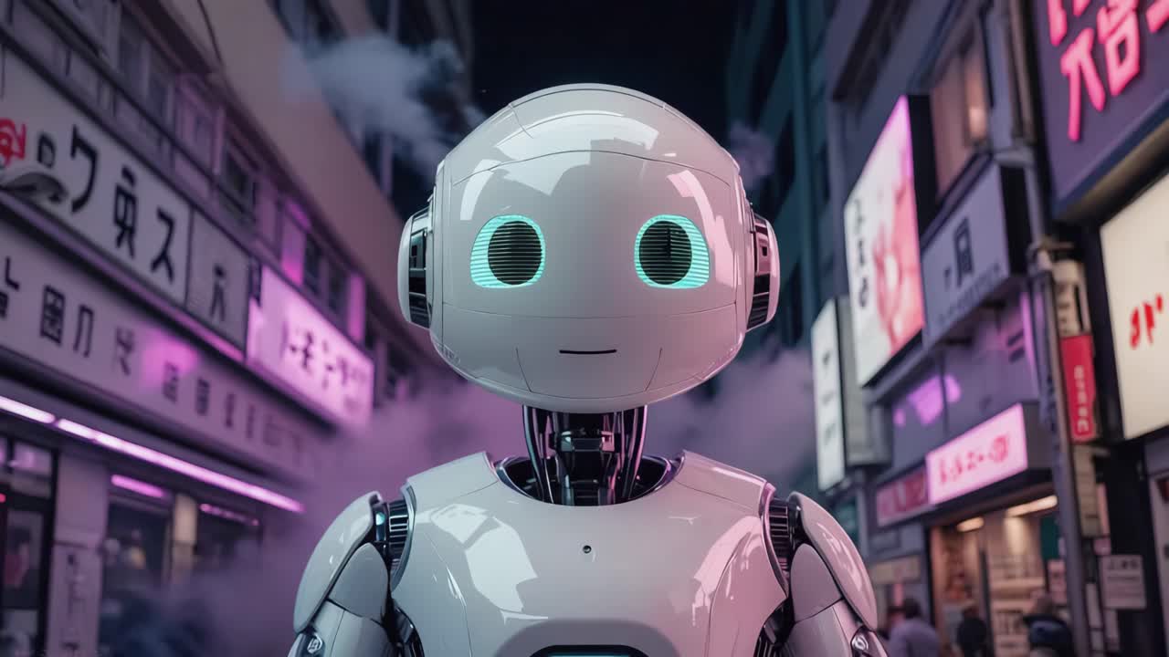 Robot in a cyberpunk city