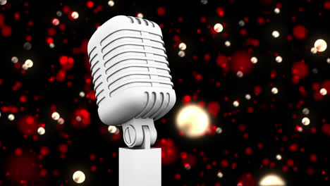 animation of flying glowing red lights over microphone on dark background