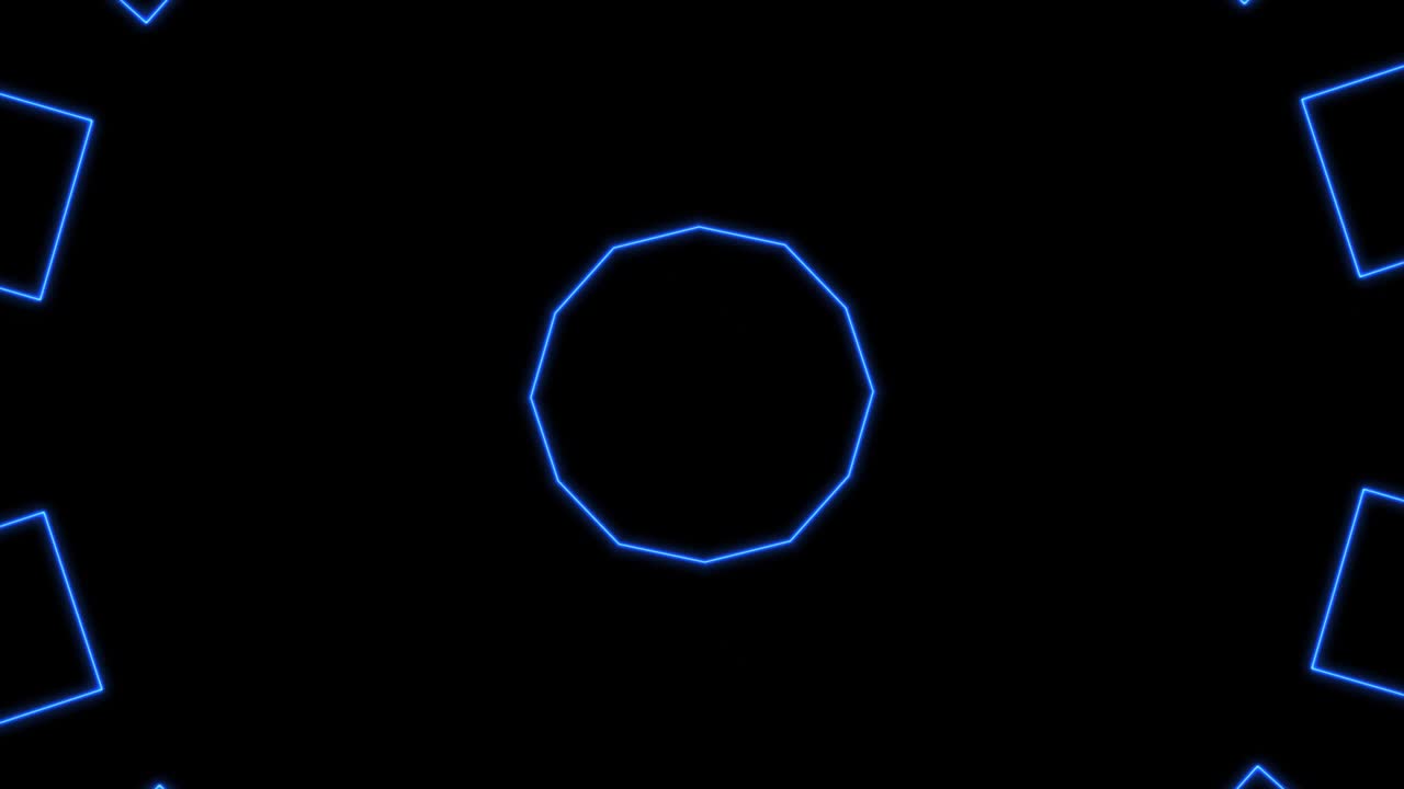 추상적인 스타일의 80년대 sf, 검은색 배경에 빛나는 네온 프레임, 레이저 쇼, 루프 애니메이션, 4k 비디오