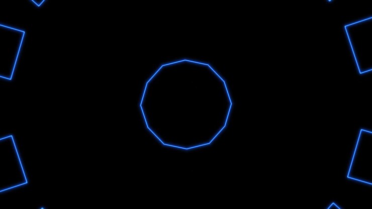 Cornice neon luminosa Sci-Fi anni '80 in stile astratto su sfondo nero. Animazione in loop di laser show. Video 4K.