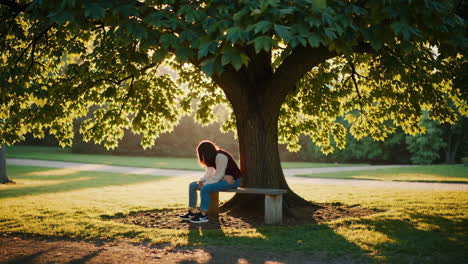 woman sitting under a tree in a park