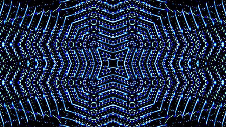 shining bright lines set blue wave motion, colorful, on black background