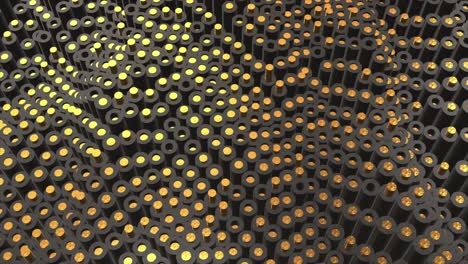 abstract geometric pattern of black and gold cylinders