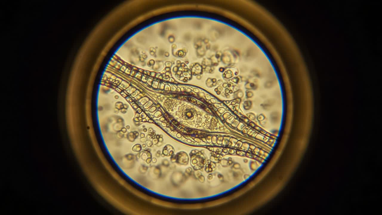 Microscopic View of Intricate Multicellular Structures Displaying Complex Patterns and Textures with Intriguing Details Visible Under High Magnification