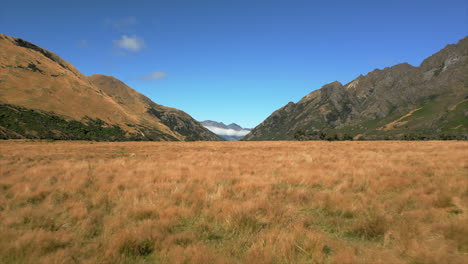 Grasslands-near-Moke-Lake-and-Closeburn-in-Queenstown,-South-Island-New-Zealand---low-altitude-aerial