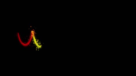 Animation about glowing particles. The lines formed by the red, orange, and yellow particles continuously rotate from left to right. The background is black.
