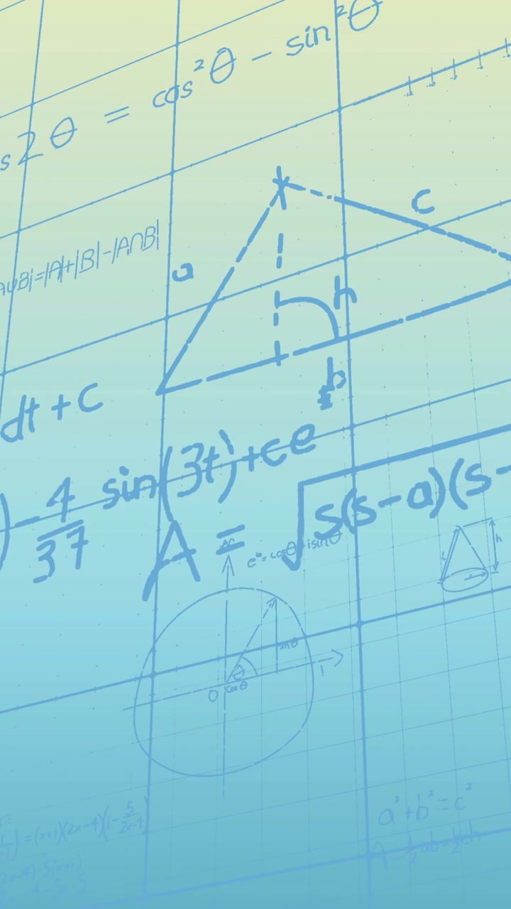 Animation of mathematical data processing over blue background