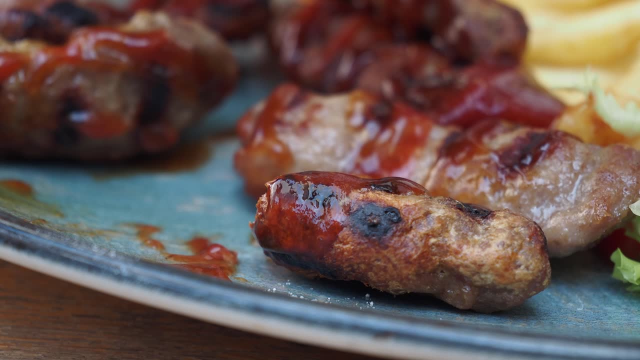 Grilled Meat Sausages on Plate