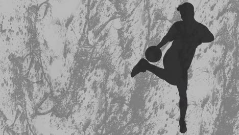 animation of football players silhouettes over shapes on grey background