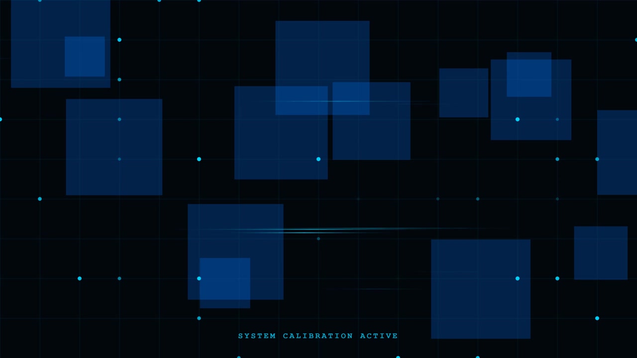 Digital Interface Background with Floating Blue Squares and Data Lines
