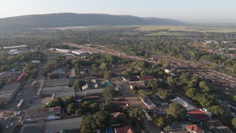 Aerial-establishing-overview-of-Komatipoort-Mpumalanga-South-Africa-at-sunrise