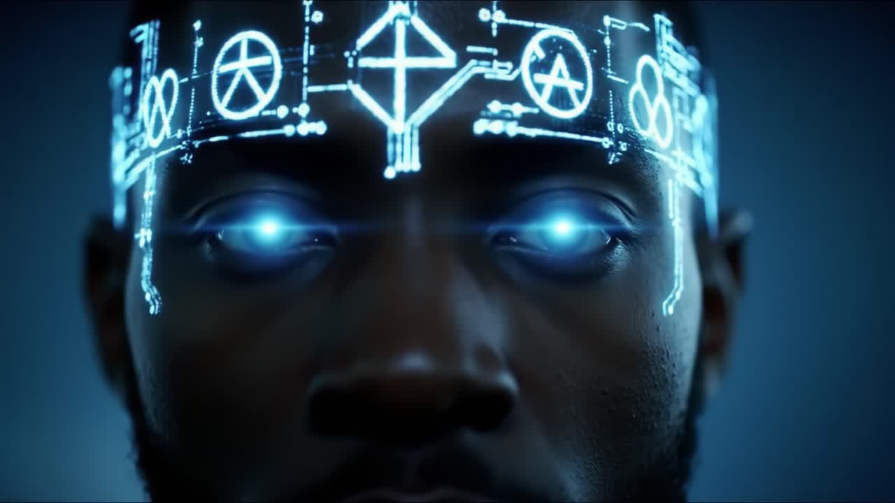 Man with futuristic head display