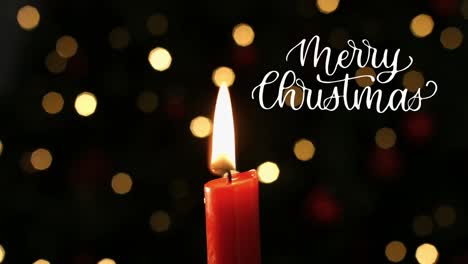 animación del texto de feliz navidad sobre luces y velas