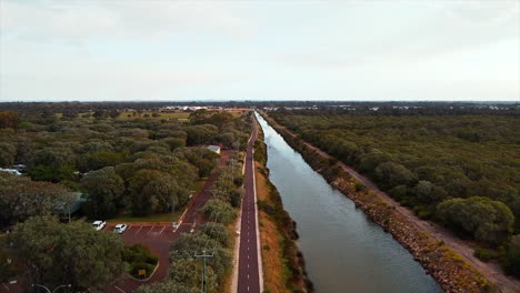 drone view flying over vasse-wonnerup wetlands