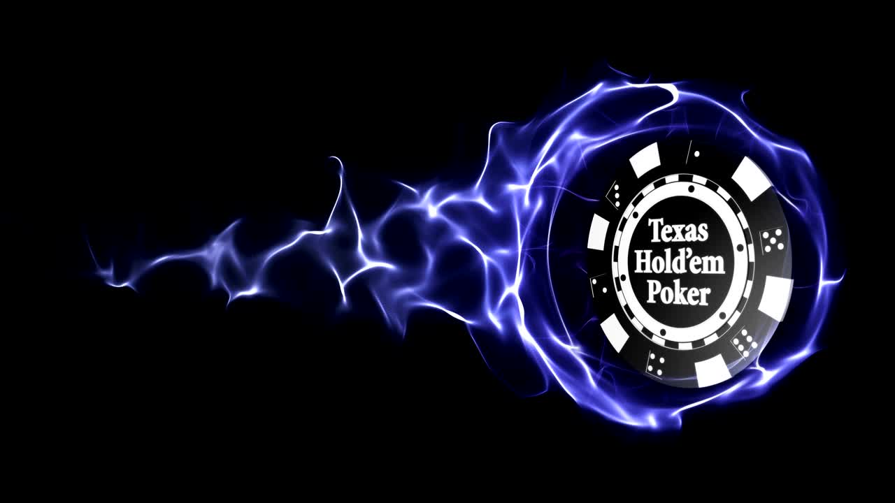 chip de póquer con texas hold'em animación de texto, fondo, renderización, con canal alfa, bucle