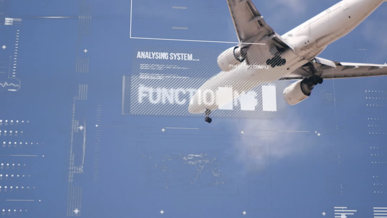 항공기 위에서 디지털 데이터 처리의 애니메이션