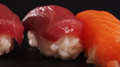 close-up of tuna and salmon sushi